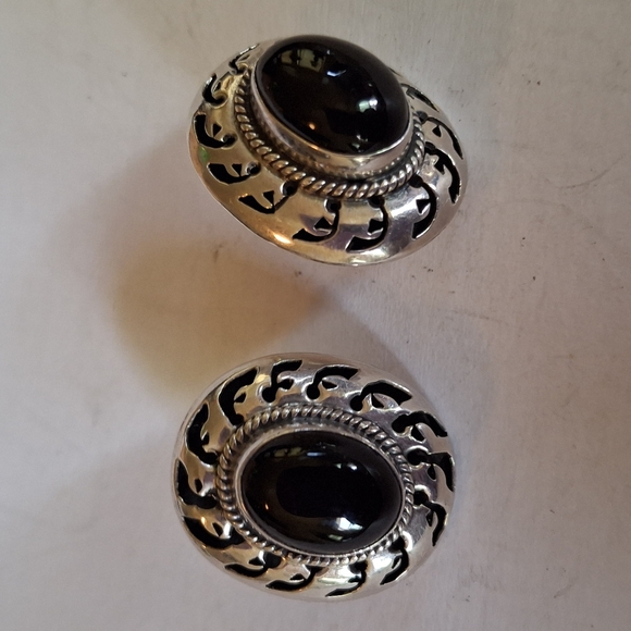 Vintage Sterling Silver 925 Onyx Taxco Stud Earrings 8 grams - Picture 16 of 16